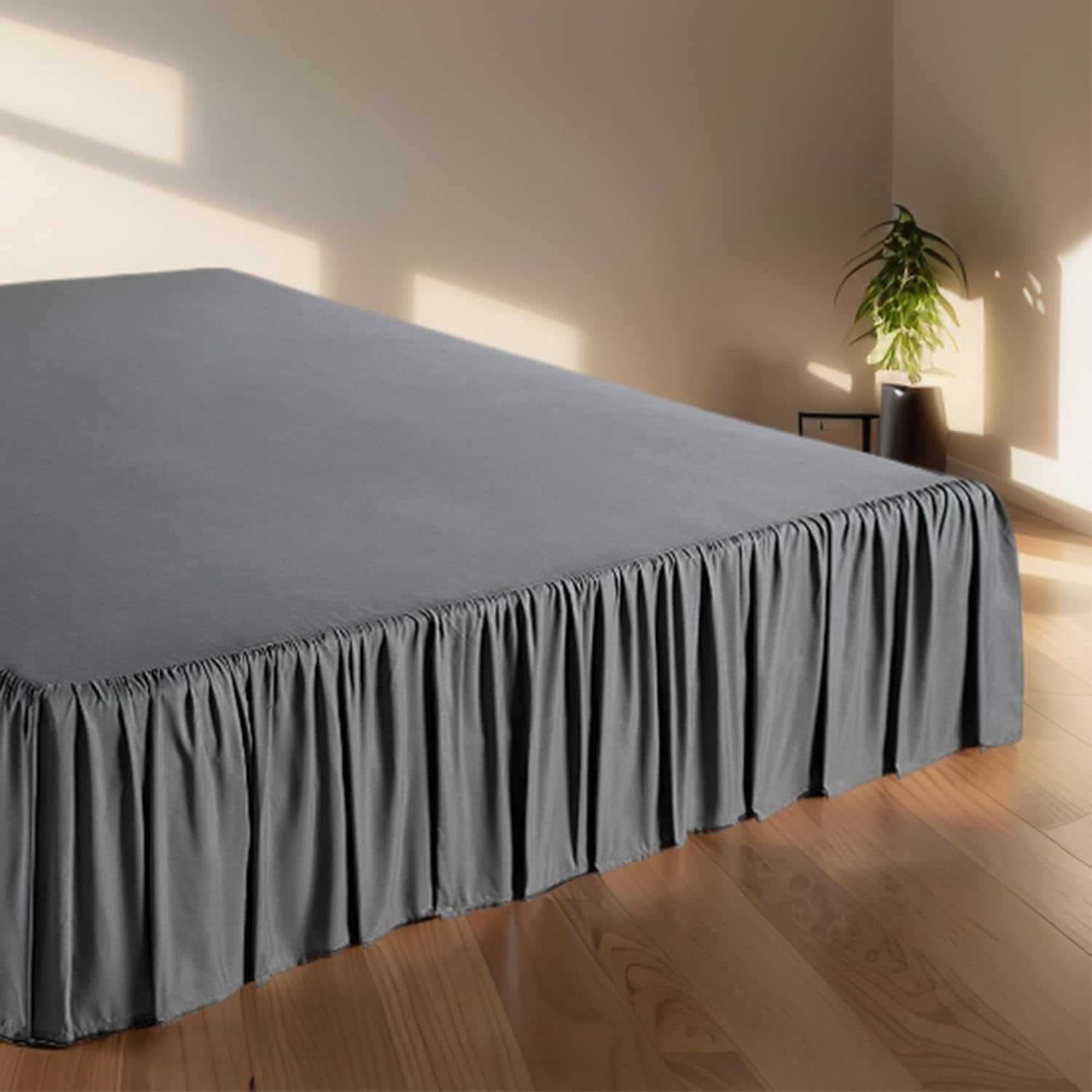 Ruffled Bed Skirt, Lightweight Dust Ruffle Bed Skirts with Platform, Multiple Sizes Soft Bed Skirt for Bedroom,Hotel (Dark Grey, King（76x80 in） 14")