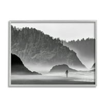 Stupell Person Strolling Rocky Cliff Shoreline Landscape Photography Gray Framed Art Print Wall Art