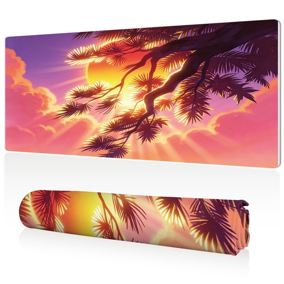 LIVEKEY Sunset Pine Forest Mouse Pad 80x40x0.3cm Extra Large Full Desk Coverage Non Slip Durable Easy Clean Stitched Edges for Gaming and Office