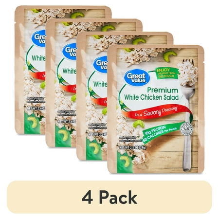 (4 pack) Great Value Premium White Chicken Salad Pouch Ready-to-Eat 2.6 oz Shelf-Stable