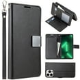 thumbnail image 2 of For Apple iPhone 14 (6.1") PU Leather Wallet Case with 6 Credit Card, Cash Slots and Lanyard Dual Flip Pouch Pocket Stand Case Cover fit iPhone 14 - Black, 2 of 8