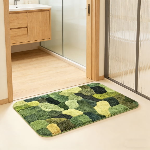 Roiihwy Bath Mat, Ultra Absorbent Quick Dry Bathroom Floor Mats-Rubber Non-Slip Thin Bathroom Rug Fit Under Door, Faux Suede Surface Shower Rug for Bathtub, Sink, Shower Room