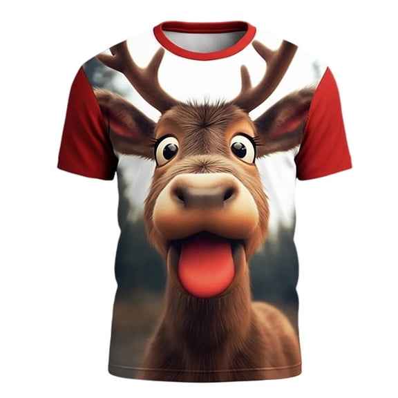 Mens Christmas Fall Tops Short Sleeve Crew Nck Breathable Gifts for Men,Red,M