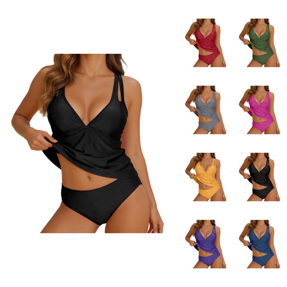 Tankini Swimsuits for Women 2 Piece V Neck Backless Tankini Top High Waisted Swim Bottom Bathing Suit Swimwear
