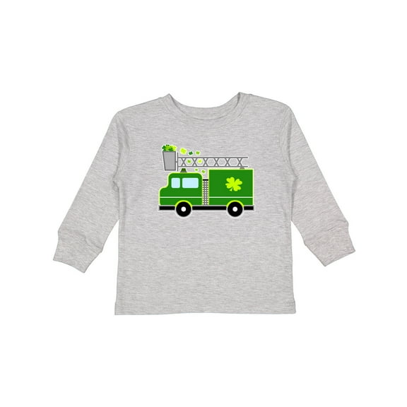 Inktastic St. Patricks Day Fire Truck in Green with Shamrocks Boys or Girls Long Sleeve Toddler T-Shirt