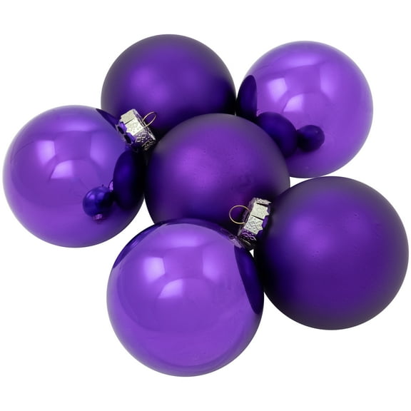 Northlight 2-Finish Christmas Glass Ball Ornaments - 3.25" (80mm) - Purple - 6ct