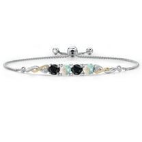 925 Silver and 10K Yellow Gold Black Sapphire and Simulated White Opal and White Lab Grown Diamond Bracelet for Women | 2.40 Cttw | Gemstone September Birthstone | Round 5MM | Fully Adjustable 9 inch