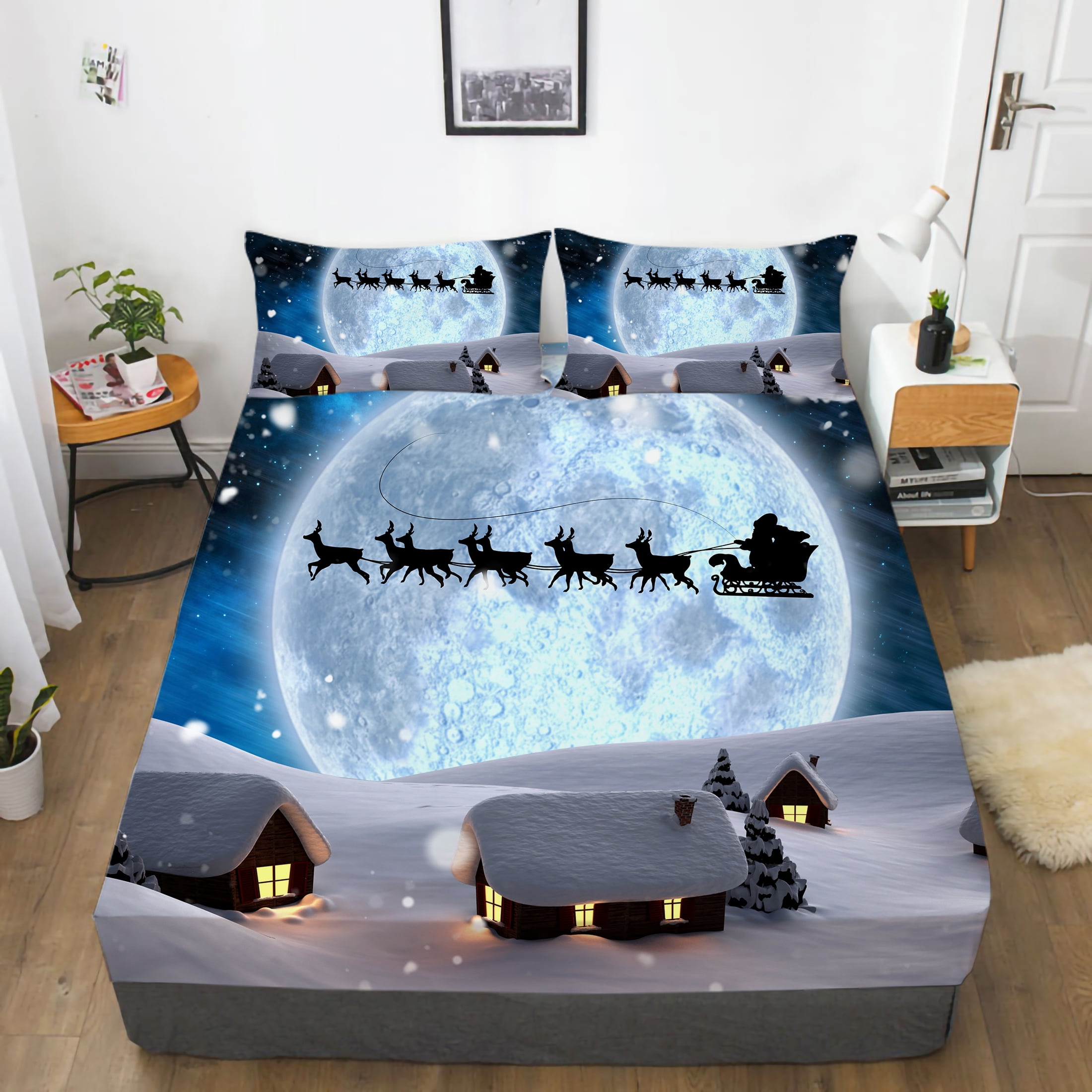 Merry Christmas Bedding Sheets Unique Design Fitted Cover Newly Fashion