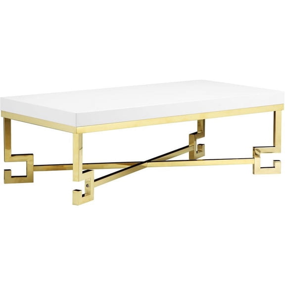 Pangea Home Sophia Stainless Steel Coffee Table in White Lacquer & Gold