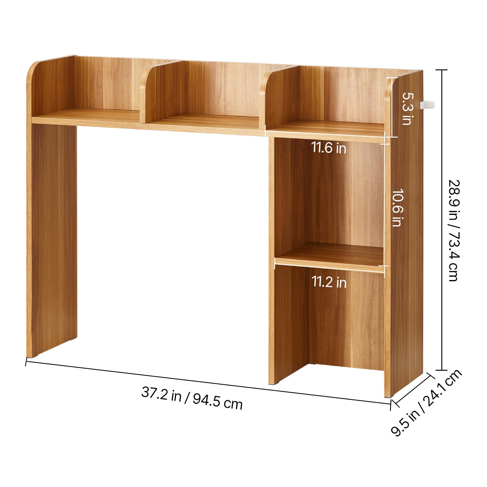 KFFKFF Tabletop Bookcase, Dual-Layer Wooden Desk Organizer, Dimensions 37.2" x 9.5" x 28.9", Office Storage Rack and Wooden Display Stand, Tabletop Bookcase Hutch with Non-Slip Foot Pads