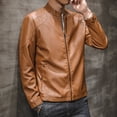 thumbnail image 4 of Chaqueta de cuero delgada de vellón de otoño e invierno 2022 Chaquetas de cuero de PU de color caqui gris negro para motocicleta Ropa de negocios de moda para hombres, 4 of 4