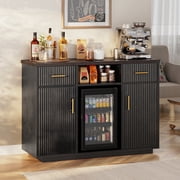 Biemlerfn 55" Coffee Bar Cabinet with Mini Fridge Space, Sideboard Buffet Table & Liquor Cabinet with Power Outlet, Kitchen Hutch with Wine Glass Holder, Black