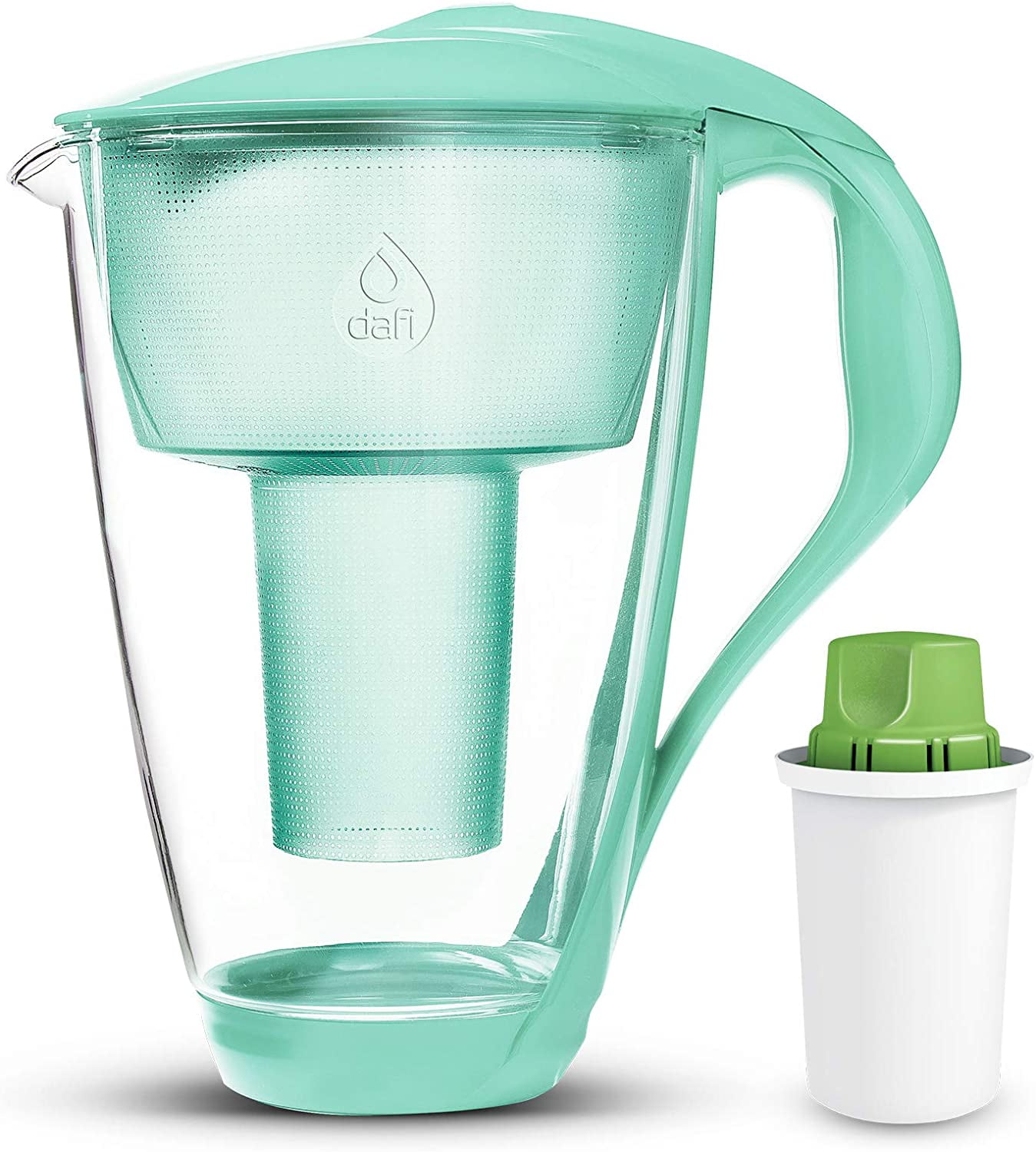 Dafi Crystal Glass Water Pitcher 8 Cups Mint + 1 Alkaline UP pH Water