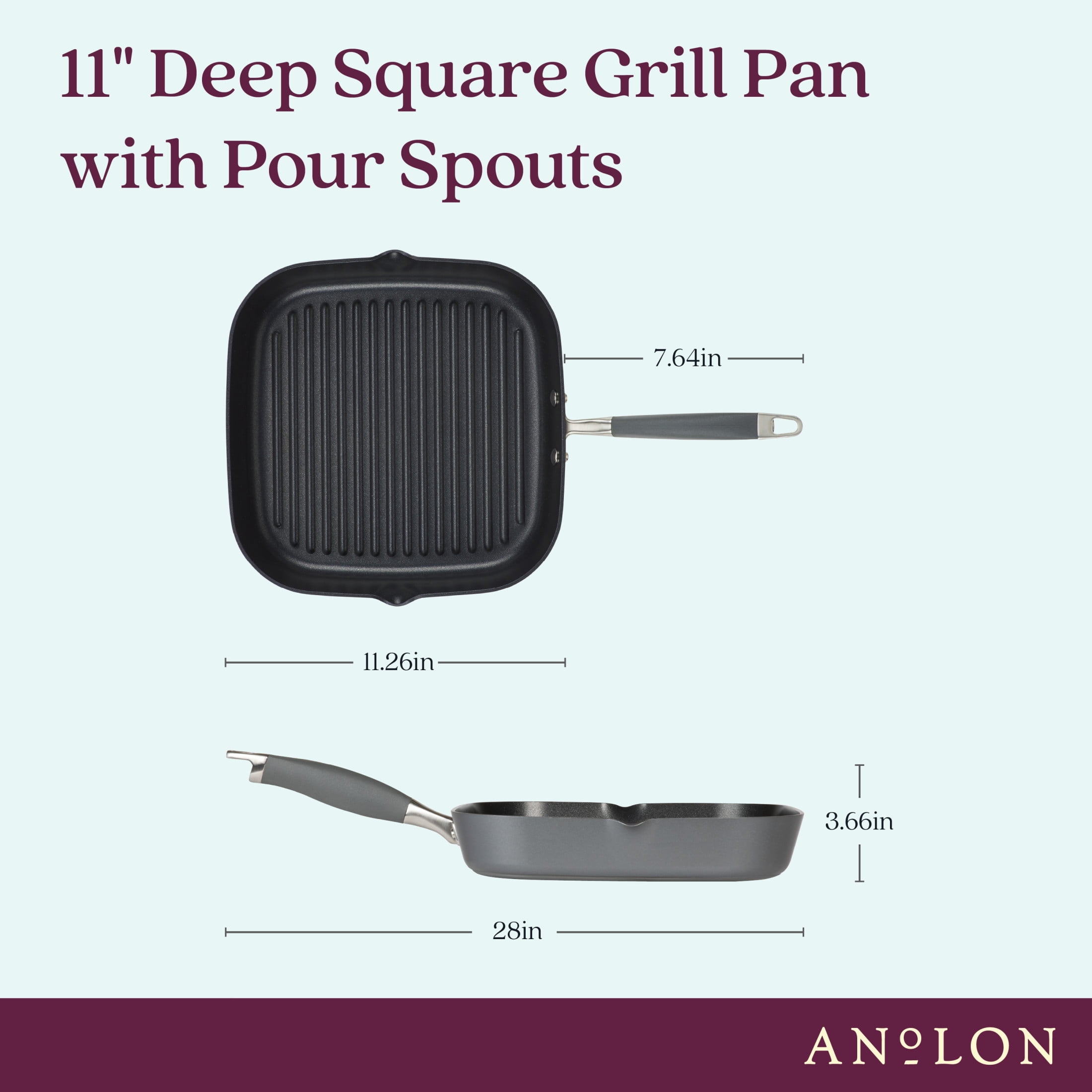 Anolon Advanced Home Hard-Anodized 11″ Nonstick Deep Square Grill Pan