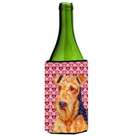 Airedale Hearts Love And Valentines Day Portrait Wine bottle sleeve Hugger - 24 oz.