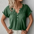 thumbnail image 2 of QLEICOM Women 2023 Summer Tops T-shirt Colored Cotton Solid V-Neck Short Sleeve T-shirt Top Green XL, US Size 10, 2 of 6