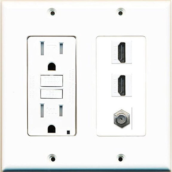 RiteAV GFCI 125V 15A Power Outlet and 2 HDMI White Coax Wall Plate White