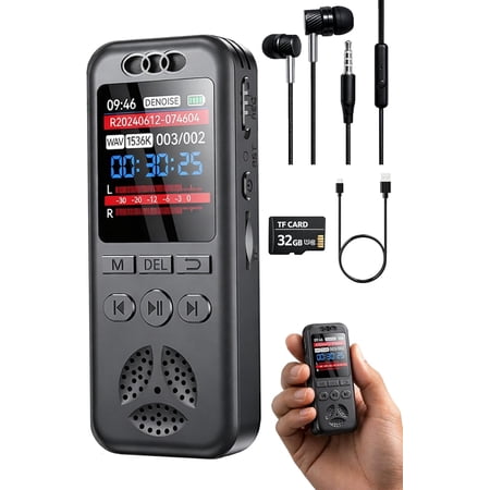 32GB Digital Voice Recorder with Playback Small Voice Activated Recorders 1536Kbps Audio 70dB Noise Reduction A-B Repeat Recording Device Portable Mini for Lectures Meetings Interview etc