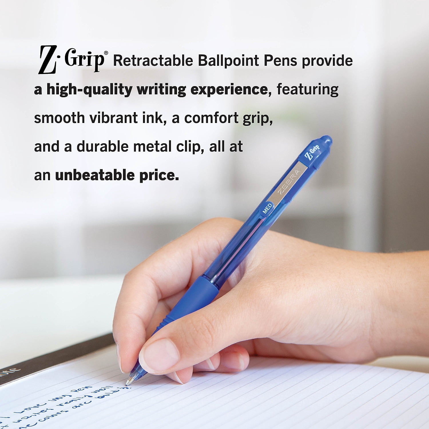 Zebra Z-Grip Retractable Ballpoint Pen Medium Point 1.0mm Blue Ink 96/Pack (22296)