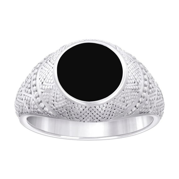 925 Sterling Silver Mens Black Enameled Fashion Ring Size 12 Ring for Men - 7.4 Grams