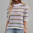 thumbnail image 4 of TFEOQRY Pullover Sweater for Women Striped Hollow Knit Wear Long Sleeved Round Neck Sweater Top White, 4 of 7