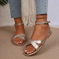 thumbnail image 2 of Hopeusnice Sandals for Women Trendy Non-Slip PU Materials Summer Shoes Women's Sandals Open Toe Breathable Flat Heel Soft Shoes for Beach Slip-Resistant Walking Shoes Gold 39, 2 of 4