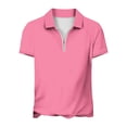 thumbnail image 6 of Kinrui Women's Short Sleeve T-Shirts Summer Elegant V Neck Zipper Collared Golf Tops Slim Fitted Dressy Blouses Pink 3XL, 6 of 6