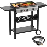 3 Burner Flat Top Gas Griddle- 23.3 Inch Outdoor Propane Griddle-30000 BTU Propane Fuelled, Portable Gas Griddle Grill Camping Griddle Station with Side Shelves for BBQ, Camping Tailgating
