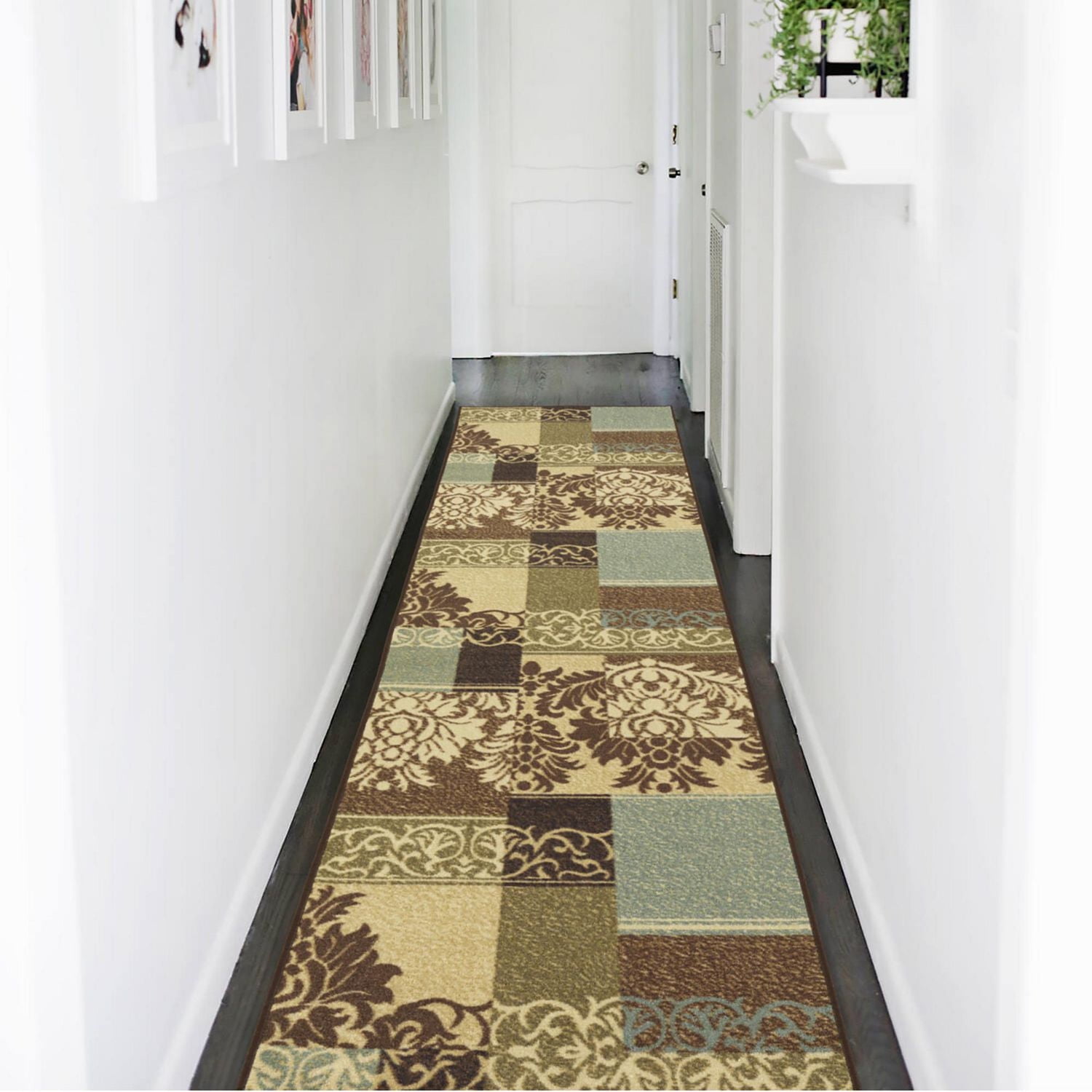 Ottomanson Ottohome Collection Non-Slip Rubberback Damask Design Indoor Rug,  Brown/Green