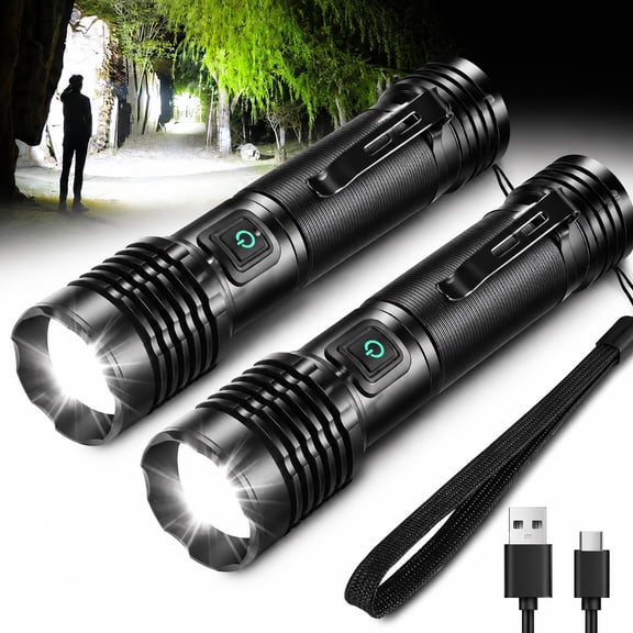 Zacro Rechargeable Flashlights 2 Pack,  Mini Super Bright LED Flashlights with Clip, 5 Lighting Modes Zoomable Compact Flashlight for Emergencies,Camping