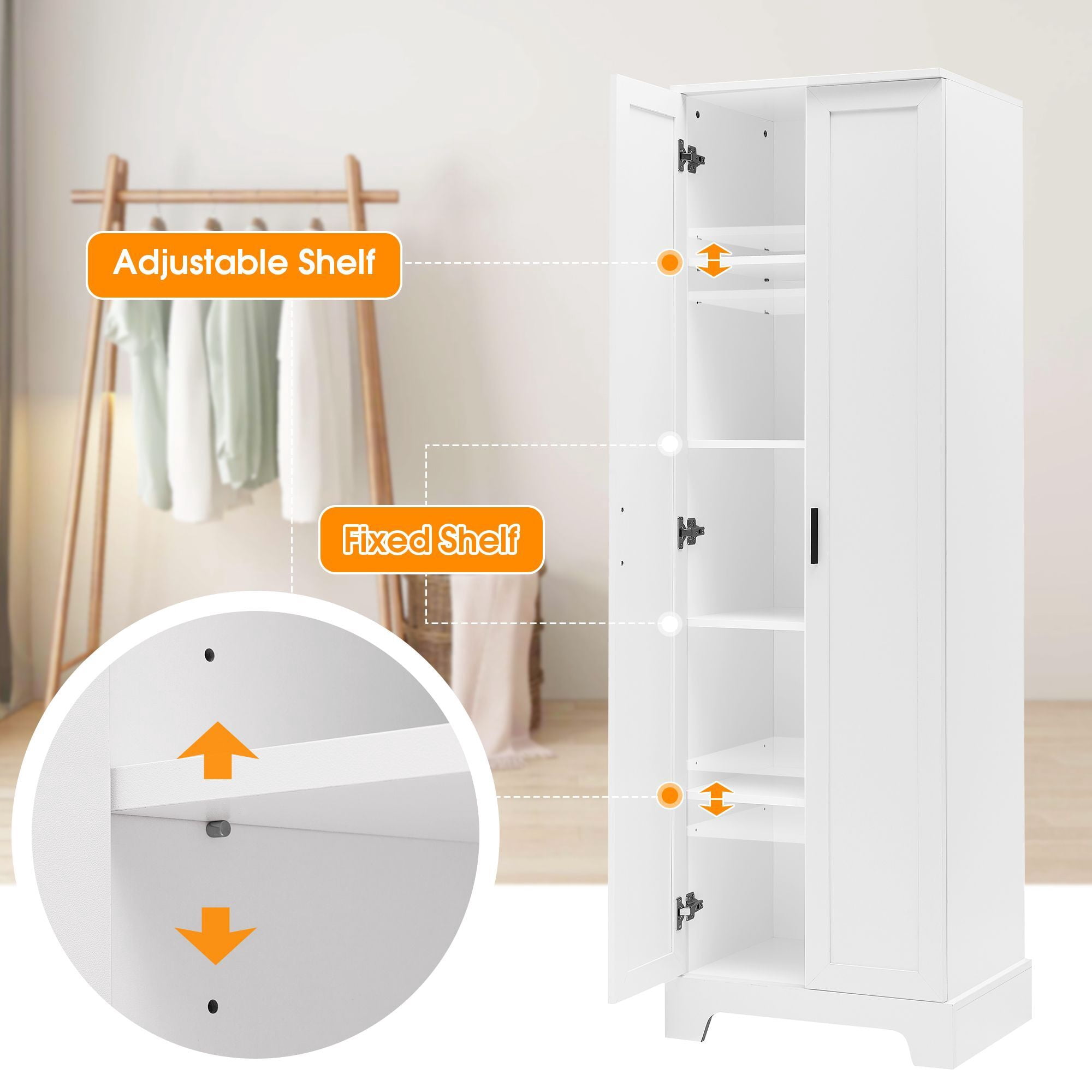 DEALTOPS 71.2” Freestanding Storage Cabinet with 2 Doors and Adjustable Shelves for Living Room, Bathroom, White