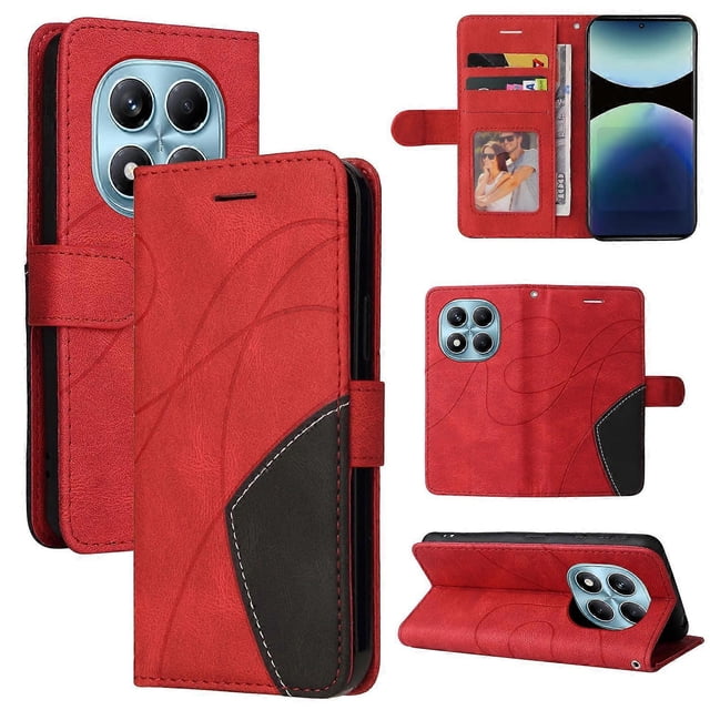 For Xiaomi Redmi Note 14 Pro 4G Leather Phone Case Stand Wallet with Bi-colour Splicing Design - Gre