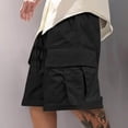 thumbnail image 6 of Mens Baggy Cargo Shorts Knee Length Elastic Waist Drawstring Casual Work Shorts Summer Hiking Outdoor Water Resistant Shorts with Muti Pockets Black, 6 of 7