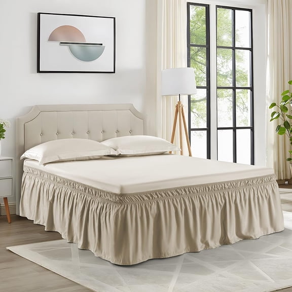 Taupe Wrap Around Bed Skirt,Full/Queen,18" Drop | Adjustable Elastic Dust Ruffles Easy Fit Wrinkle & Fade Resistant Luxurious Fabric Machine Washable