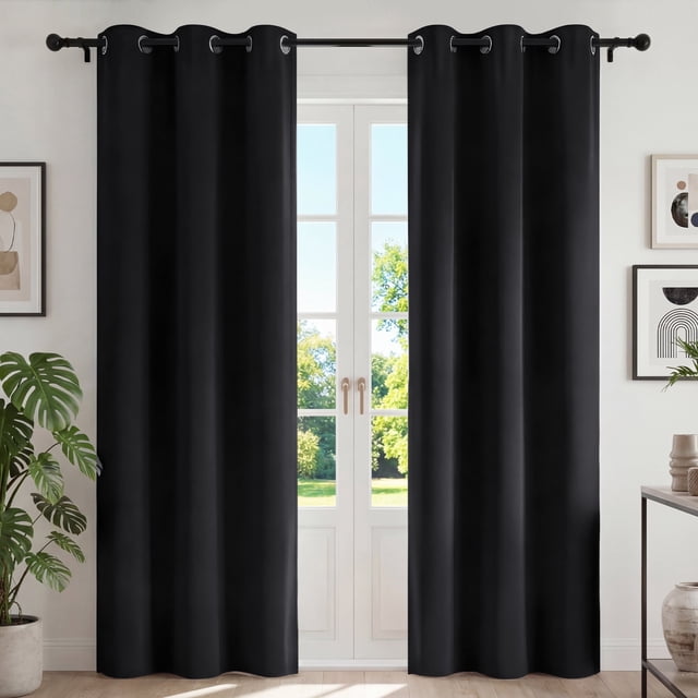 Blackout Cortinas para Recámara, Cortina Blackout Térmica Aislada 2 Paneles 42x84 Pulgadas, Cortinas Negras con Ojales, Reducción de Ruido, Ahorro de Energía y Cortinas sin Arrugas para Sala de Estar