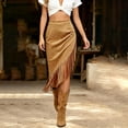thumbnail image 2 of Unir Women Western Long Fringe Wrap Midi Skirt High Waist Soft Suede Irregular Asymmetrical Country Casual Bottom 1PC S-M-L-XL-XXL Plus Size Friendly, 2 of 6