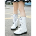 thumbnail image 3 of DADAWEN Boys Girls Knee-High Boots Leather Lace-Up Winter Boots Side Zipper Mid Calf Combat Riding Boots White 11 Little Kid, 3 of 7
