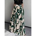 thumbnail image 2 of Womens Dark Green Leaf Print High Waist A-Line Maxi Skirt, Flowing Summer Holiday Skirt, 2 of 8