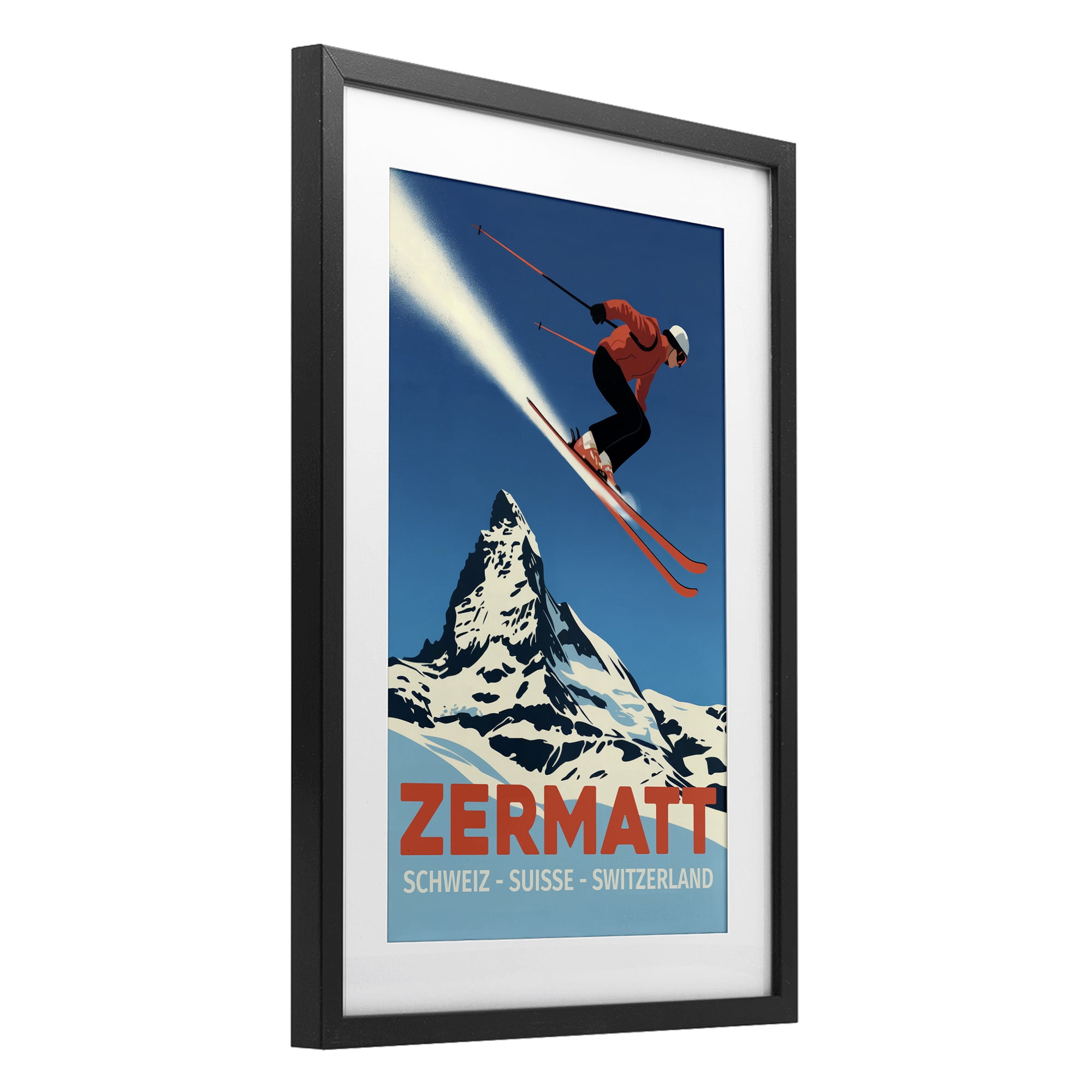 Stupell Industries Zermatt Ski Poster Black Framed Print Under Glass, design by Andreas Magnusson