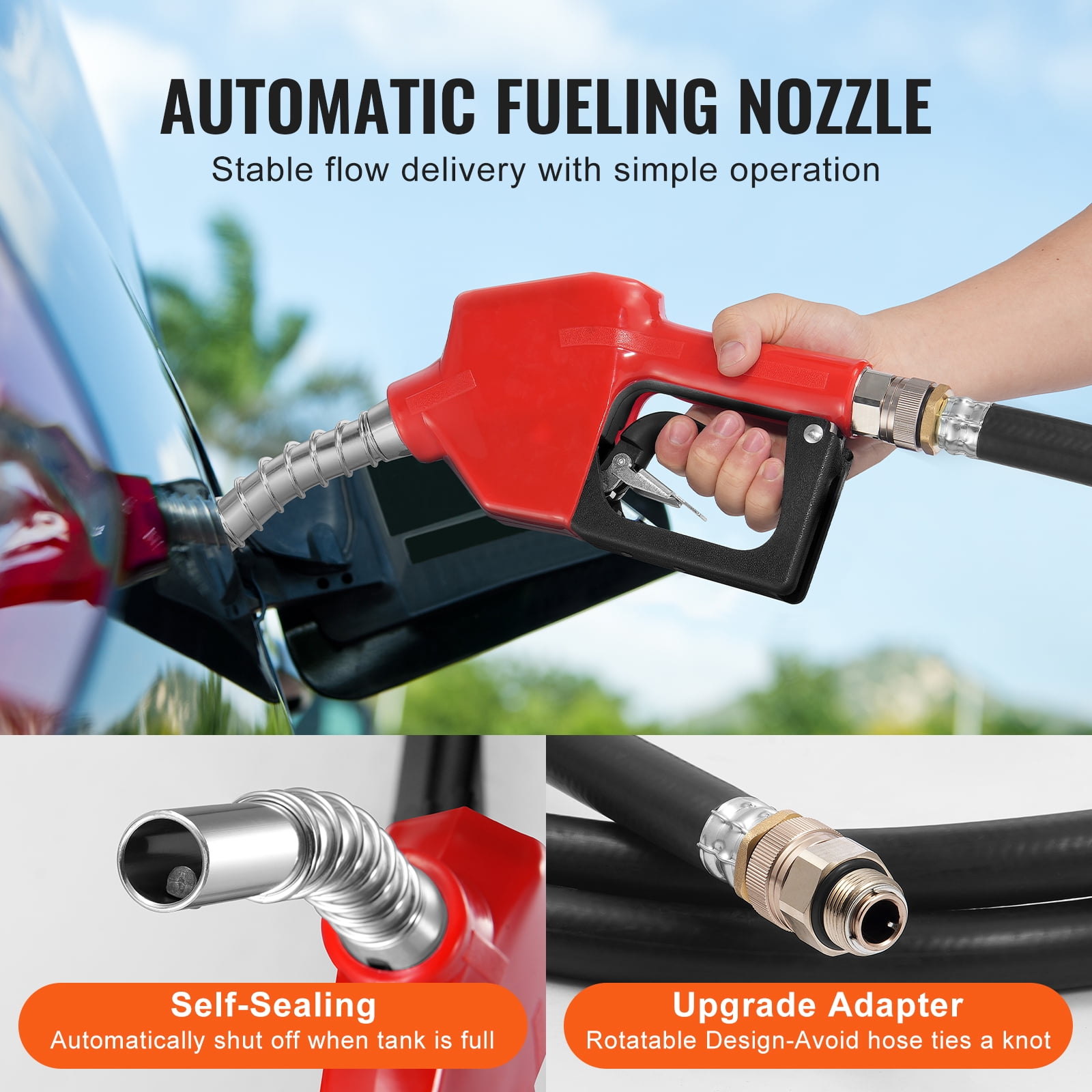 VEVOR Portable Diesel & Gasoline Tank, 48 Gallon, 10.6GPM Flow Rate, Diesel Fuel Tank with 12V Electric Transfer Pump,13.1ft Hose,Auto Fueling Nozzle, Transfer Tank for Easy Fuel Transportation,Red
