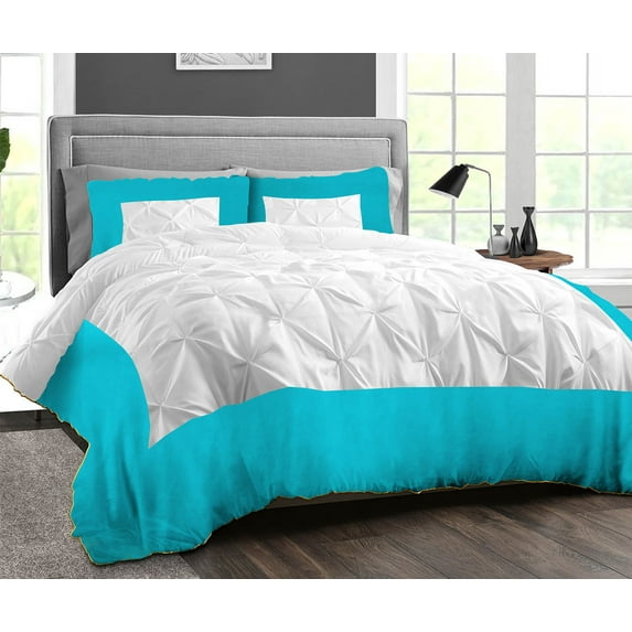 Dee's Collection Cal-King Dual Tone Half Pinch Turquoise Blue Luxurious Comforter - Pillowcases