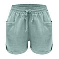 thumbnail image 4 of SELONE Green Plus Size Shorts for Women with Pockets Lounge Pants Cotton Linen Elastic Waist Shorts Trousers Loose Casual Trendy Pants Drawstring Solid Short Length XL Breathable Summer Clothes, 4 of 5