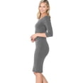 thumbnail image 3 of Womens 3/4 Quarter Sleeve Bodycon Fitted Knee Length Midi Dress, 3 of 7