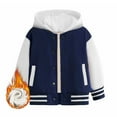 thumbnail image 5 of FAOWME Child Boys Girls Fall Warm Long Sleeved Color Block Baseball Hooded Coats Tops Dark Blue 2-3 Years, 5 of 5