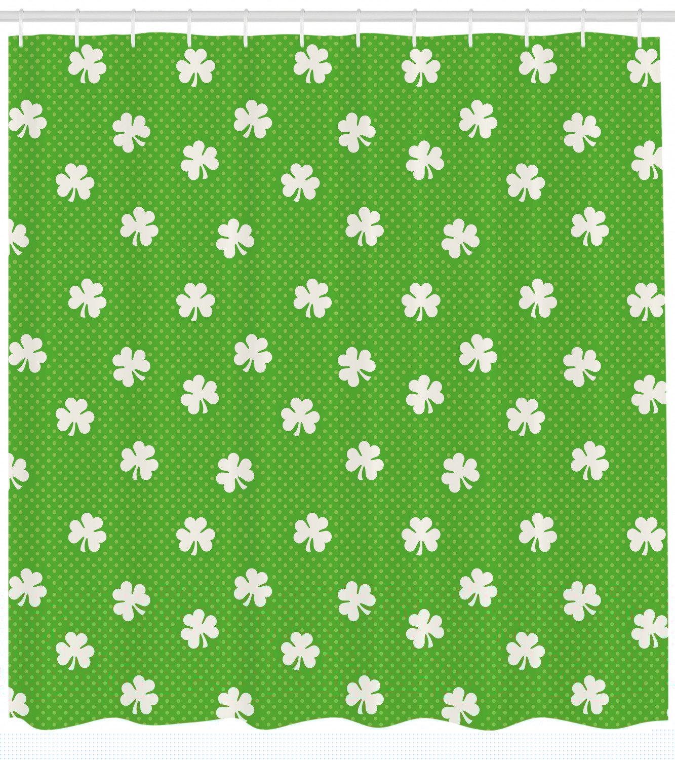 thumbnail image 3 of Ambesonne Irish Shower Curtain, Polka Dots and Shamrocks, 69"Wx84"L, Lime Green White, 3 of 3