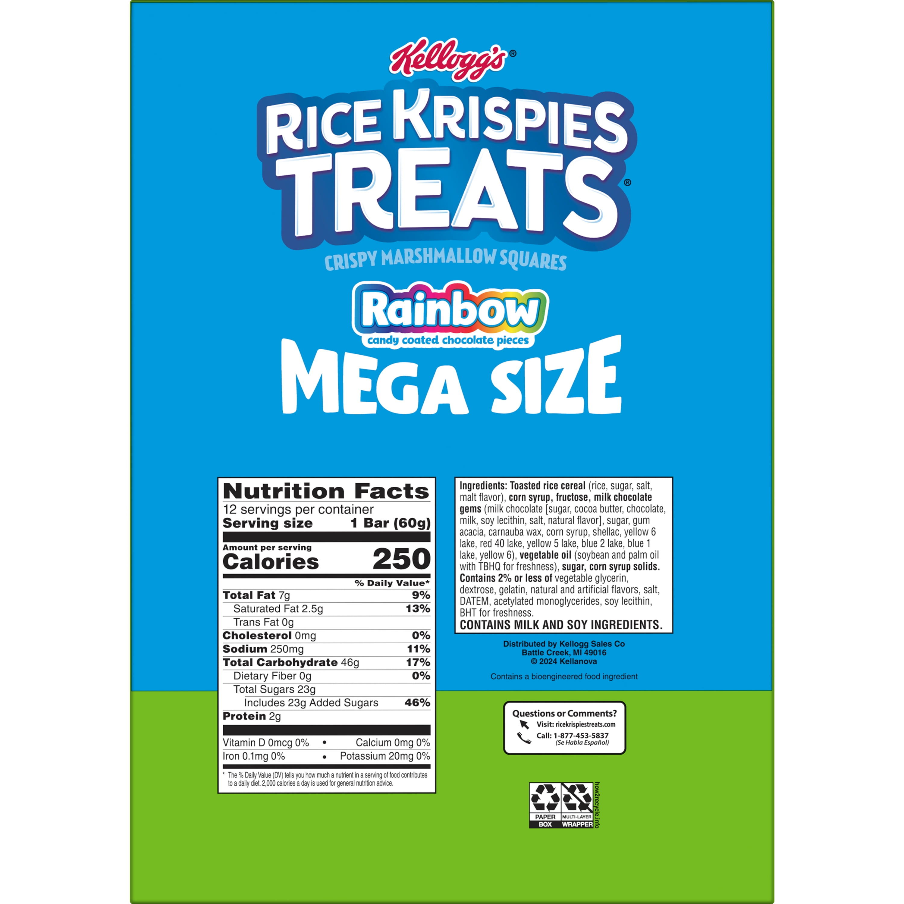 Kellogg's Rice Krispies Treats Squares Rainbow Mega Bar 25.3oz