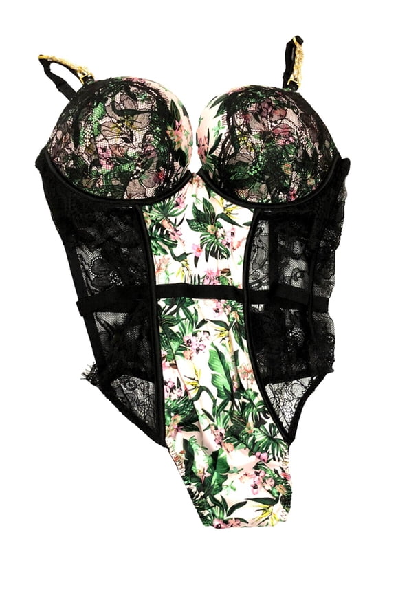 Victorias Secret Very Sexy Bombshell Add 2 Cups Bra Rhinestone Chain Light Pink Floral Teddy Size Large NWT