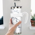 thumbnail image 2 of 40 oz Tumbler with Handle and Straw Leak Proof 40 oz White Marble Cup Insulated Stainless Steel Marble Coffee Travel Mug Slim 40oz Tumbler with Handle Marble Decor Stuff Gifts for Women, 2 of 6