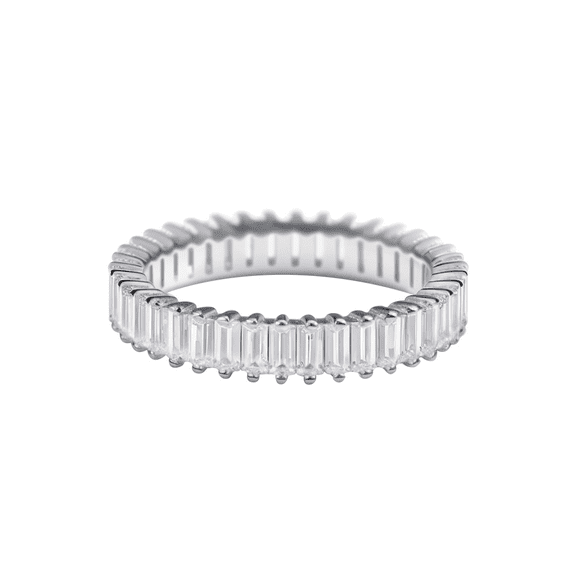 925 Sterling Silver Ring - Baguette Zircon Cubic Zirconia Ring, Full Eternity Band for Women, Stacktable Minimalist Jewelry - Size 6