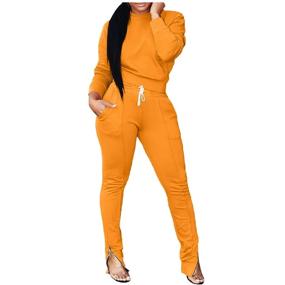 IROINNID Tracksuit For Women 3 Pieces Set Discount Fashion Women Pocket Round-Neck Casual Long Sleeve Sweatshirt  Pant Set Jogging Suit,Orange